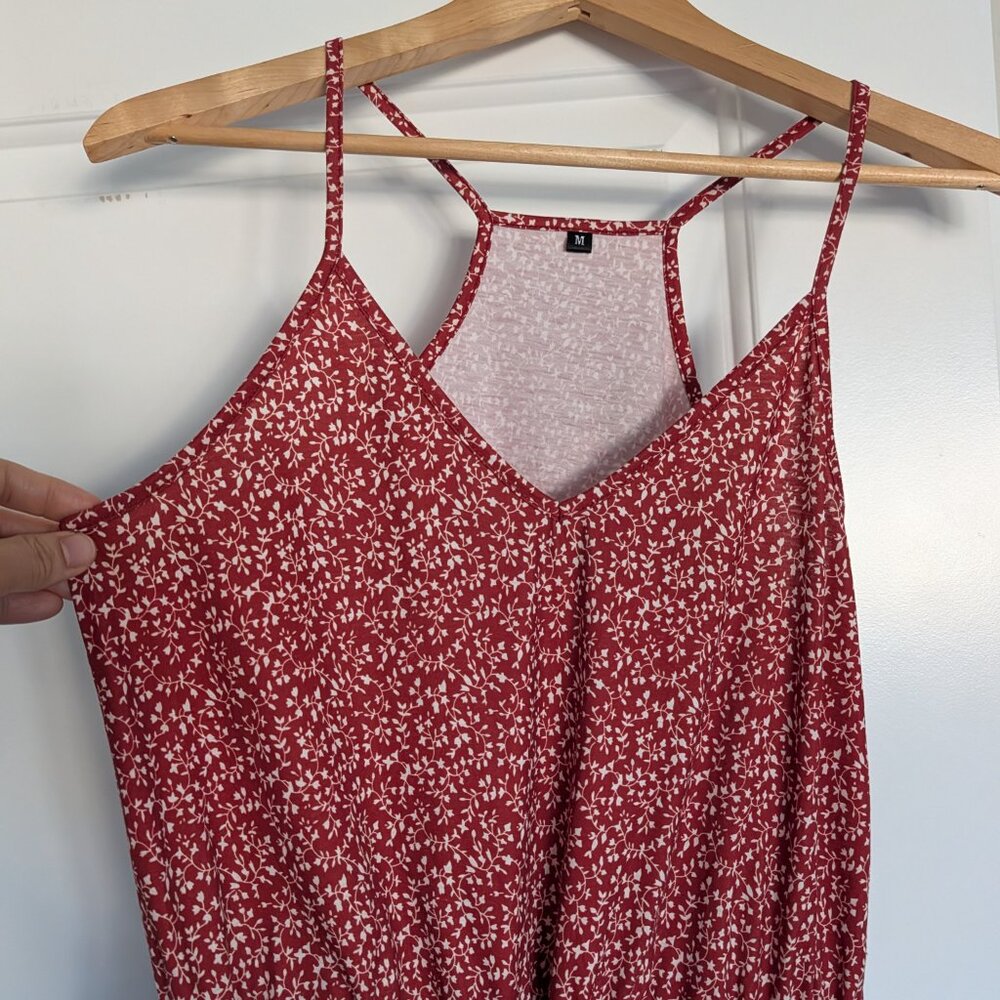 Red floral racerback resort vacation dress size M - Picture 2 of 5